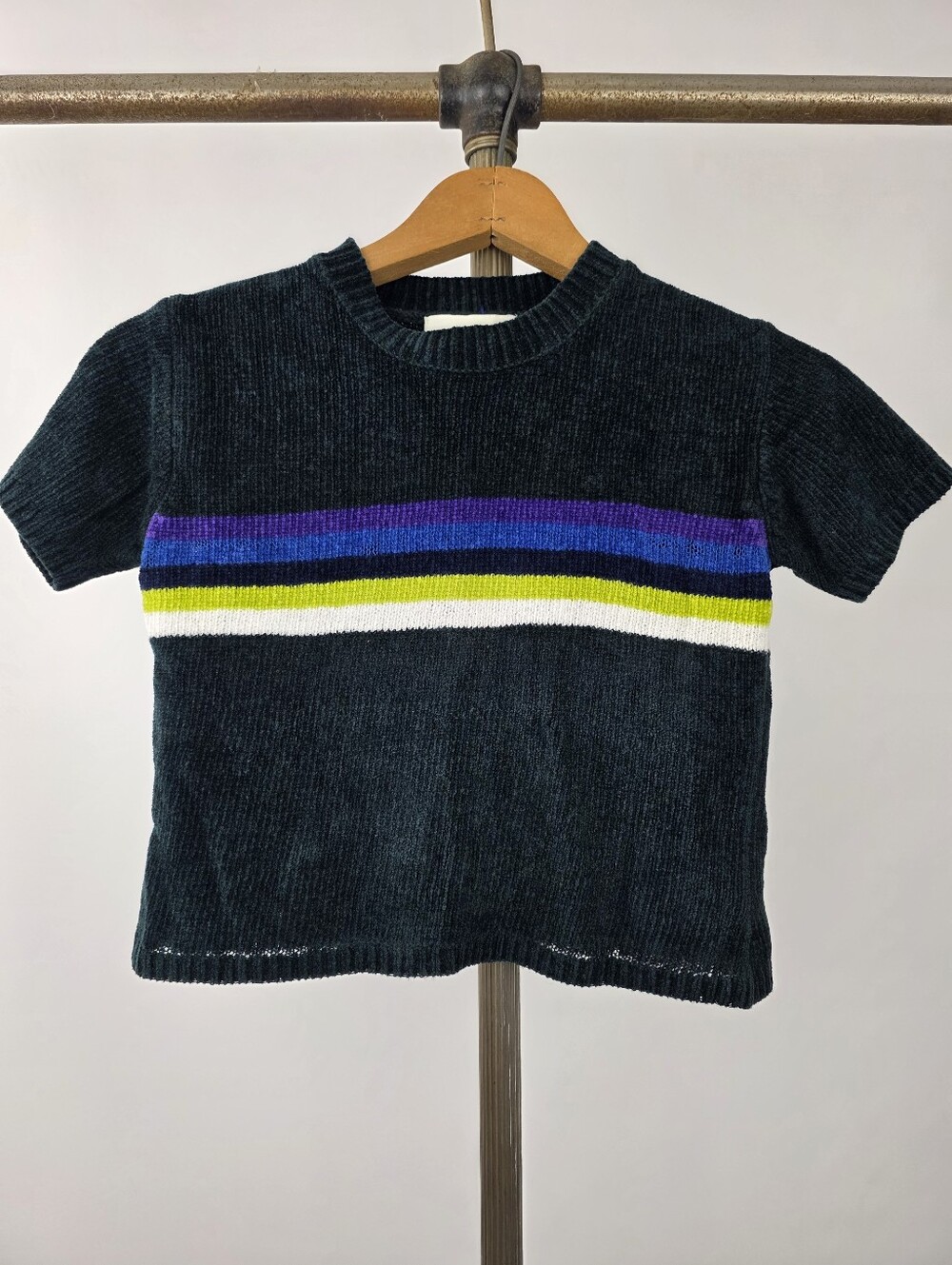 The Limited Vintage 90's Girl's Short Sleeve Soft Ribbed Striped Acrylic Sweater